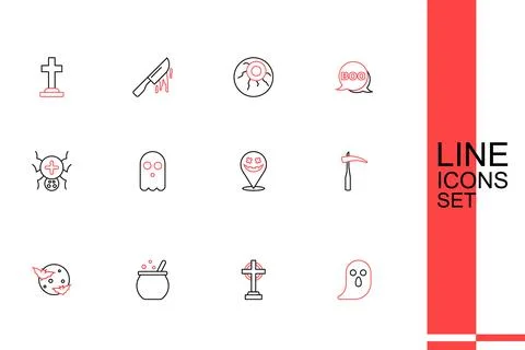 Set line Ghost, Tombstone with cross, Halloween witch cauldron, Moon and st.. Stock Illustration
