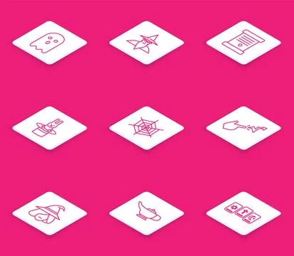 Set line Ghost, Wizard warlock, Decree, paper, parchment, scroll, Magician .. Ilustração Stock