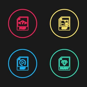 Set line GIF file document, RUBY, and PHP icon. Vector Illustrazione stock