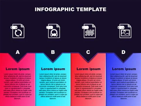 Set line GIF file document, MP3, PNG and TIFF. Business infographic template Illustrazione stock