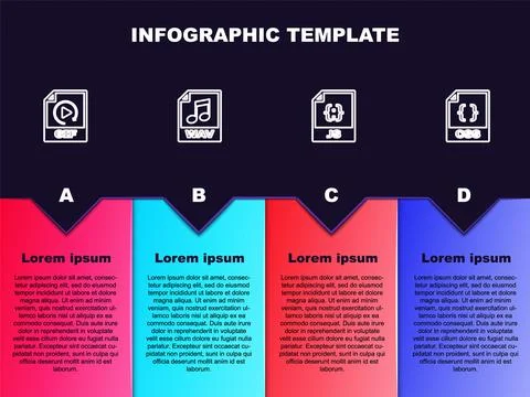 Set line GIF file document, WAV, JS and CSS. Business infographic template Stock Illustration