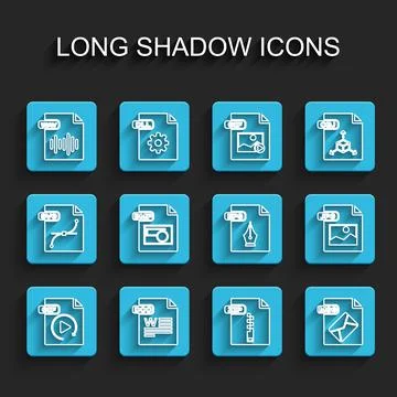 Set line GIF file document, DOC, WAV, ZIP, MSG, BMP, JPG and EPS icon. Vector Stock Illustration
