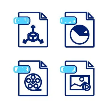 Set line GIF file document, AVI, PPT and OBJ icon. Vector 스톡 일러스트