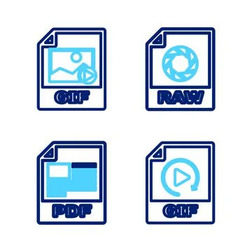 Set line GIF file document, PDF, RAW and  icon. Vector 스톡 일러스트