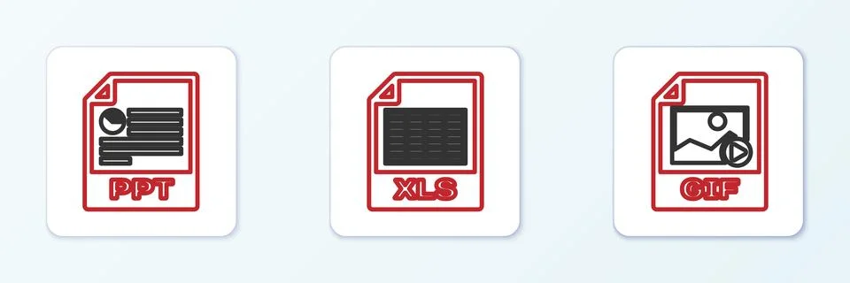 Set line GIF file document, PPT and XLS icon. Vector 스톡 일러스트