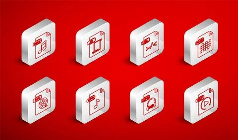 Set line GIF file document, JS, XSL, PNG, MP3, WAV,  and AVI icon. Vector Stockillustratie