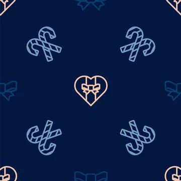 Set line Gift bow, Candy cane with stripes and box on seamless pattern. Vector Stockillustratie