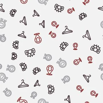 Set line Gift bow, Hanger wardrobe, Leather and on seamless pattern. Vector Stock Illustration