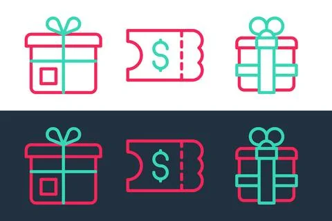 Set line Gift box, and Lottery ticket icon. Vector Stock Illustration