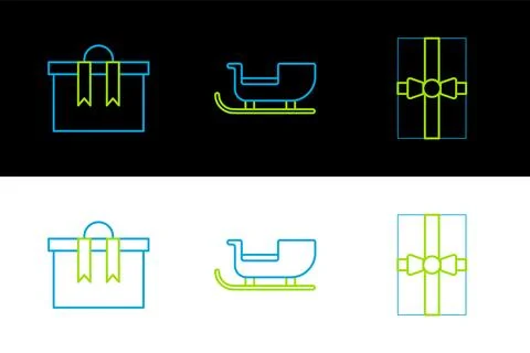 Set line Gift box,  and Christmas santa claus sleigh icon. Vector Stockillustratie