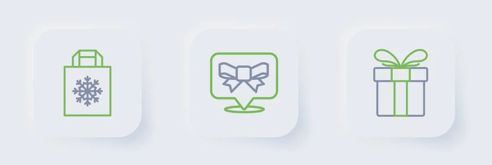 Set line Gift box, bow and Christmas shopping bag icon. Vector イラスト素材
