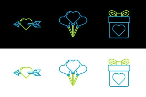 Set line Gift box with heart, Amour and arrow and Balloons in form of icon. V イラスト素材