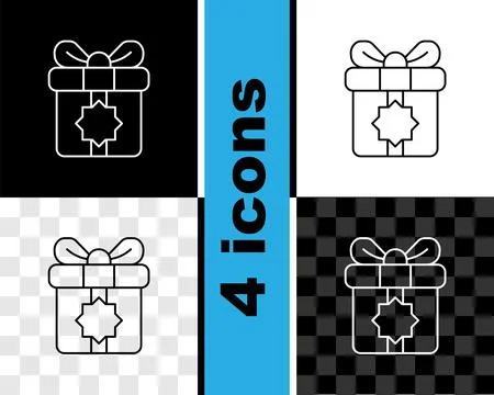 Set line Gift box icon isolated on black and white, transparent background. Holy Stock Illustration