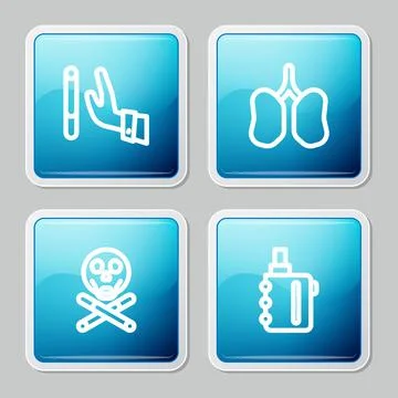 Set line Giving up cigarette, Lungs, Bones and skull and Electronic icon. Vector Ilustração Stock