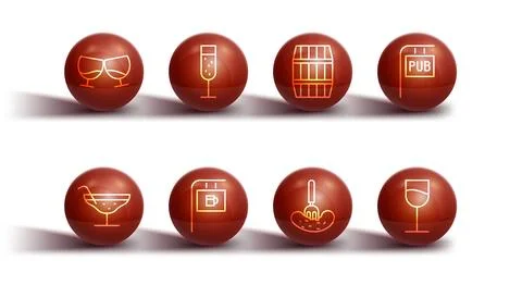 Set line Glass of cognac or brandy, Cocktail, Street signboard with Pub, Pickled Stock Illustration