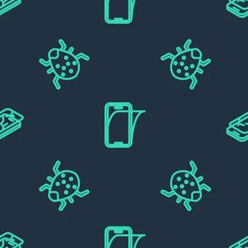 Set line Glass screen protector, System bug and Mobile with broken on seamless イラスト素材