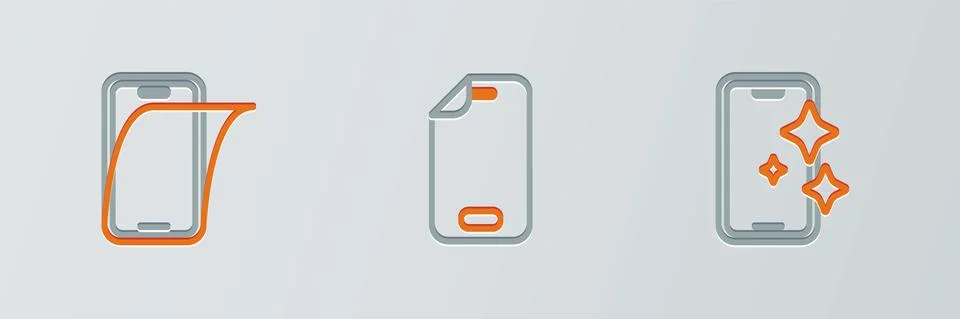 Set line Glass screen protector, and icon. Vector Stock Illustration