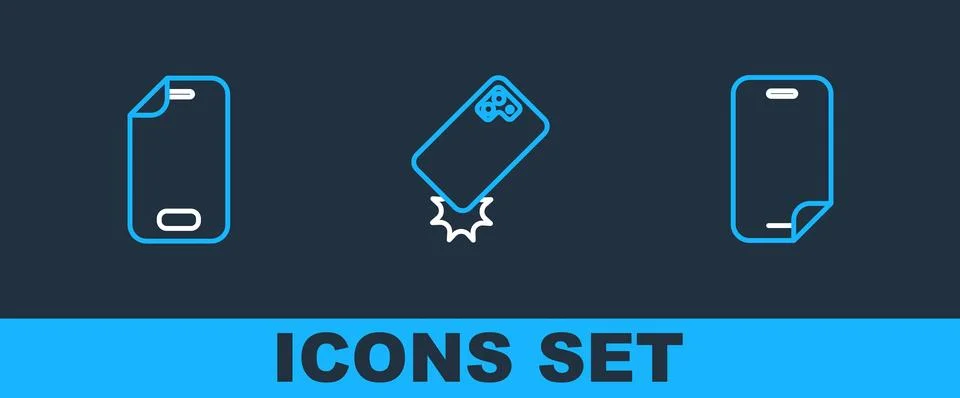 Set line Glass screen protector, and Shockproof phone icon. Vector Illustrazione stock