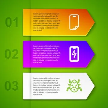 Set line Glass screen protector, Mobile charging battery and System bug. Bu.. Illustrazione stock