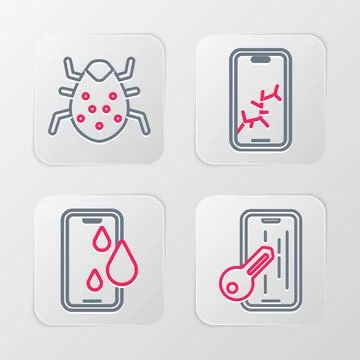 Set line Glass screen protector, Waterproof phone, Mobile with broken and S.. Stock Illustration