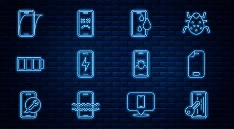 Set line Glass screen protector, Waterproof phone, Mobile charging battery,.. Stock Illustration