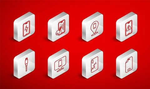 Set line Glass screen protector, Phone repair service, Mobile with exclamat.. Stock Illustration