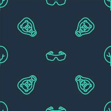 Set line Glasses, Bear head on shield and Tree on seamless pattern. Vector イラスト素材