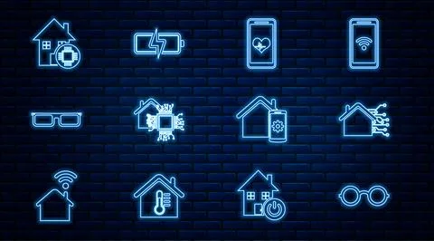 Set line Glasses, Smart home, Mobile with heart rate, remote control system.. Stock Illustration