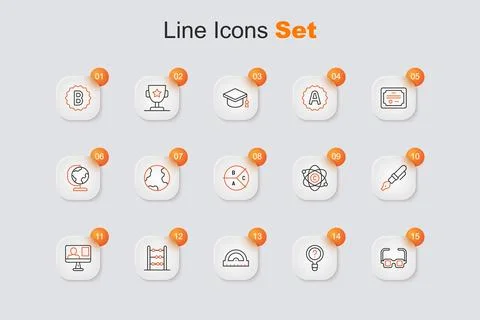 Set line Glasses, Unknown search, Protractor grid, Abacus, Online class, Fo.. Stock Illustration