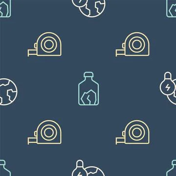 Set line Global planet with bulb, Roulette construction and Ore mining on Stock Illustration