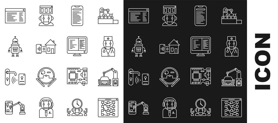 Set line Global technology or social network, Robot doctor, Computer api Stock Illustration