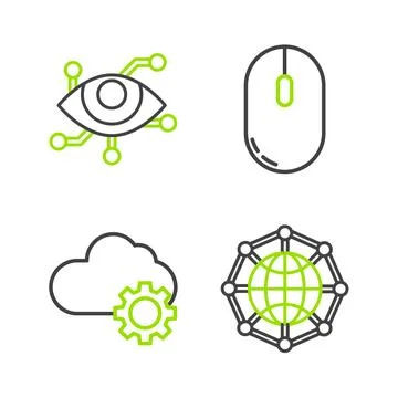 Set line Global technology or social network, Cloud data transfer and stora.. Stock Illustration