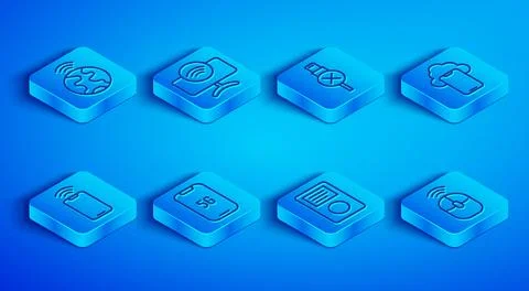 Set line Global technology, Smart Tv system, No usb cable cord, Mobile with 5G Stock Illustration