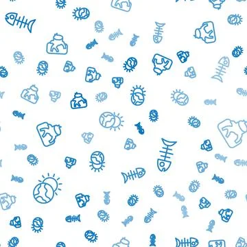 Set line Global warming, Dead fish and Deforestation on seamless pattern. Vector Stock Illustration