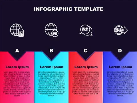 Set line Globe 5G Sim Card, network, and . Business infographic template. Vector Illustrazione stock