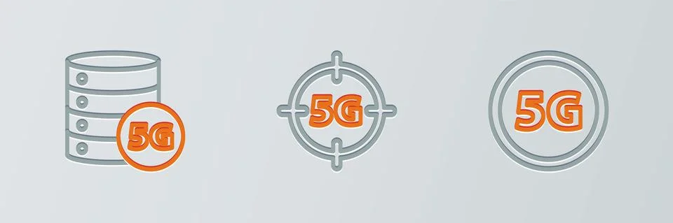 Set line Globe 5G Sim Card, Server network and icon. Vector Illustrazione stock