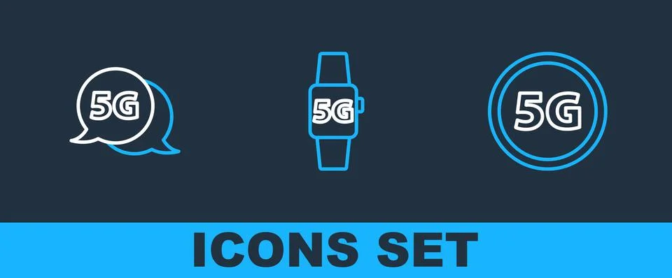 Set line Globe 5G Sim Card, network and Smart watch icon. Vector イラスト素材