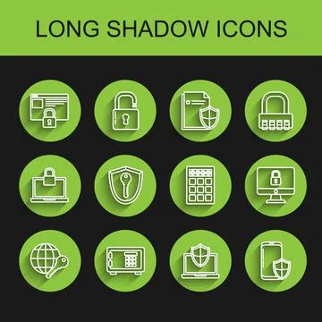 Set line Globe key, Safe, Secure your site with HTTPS, SSL, Laptop protected Illustration