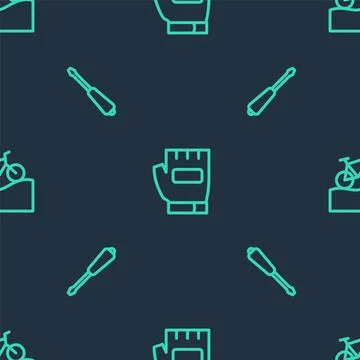 Set line Gloves, Screwdriver and Mountain bicycle on seamless pattern. Vector Illustrazione stock