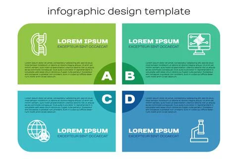 Set line GMO, Genetically modified meat, Microscope and engineering modification Illustrazione stock