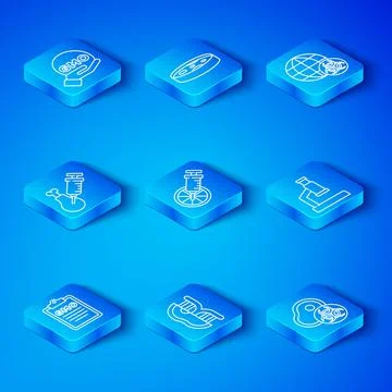 Set line GMO, Genetically modified orange, meat, Microscope, Gmo research Illustrazione stock
