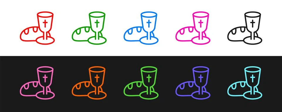 Set line Goblet and bread icon isolated on black and white background. Bread  Stock Illustration