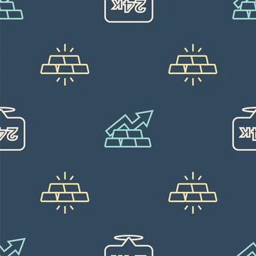 Set line Gold bars 24k,  and Growth arrow with gold on seamless pattern. Vect Illustrazione stock