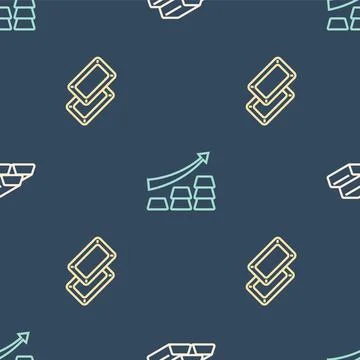 Set line Gold bars,  and Growth arrow with gold on seamless pattern. Vector Stockillustratie