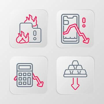 Set line Gold bars, Calculation of expenses, Mobile stock trading and Fire .. Stock Illustration