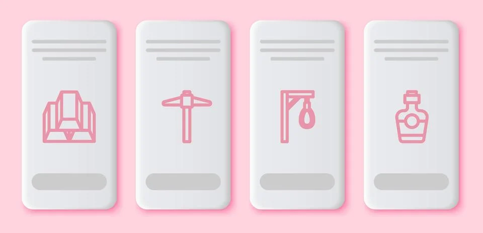 Set line Gold bars, Pickaxe, Gallows and Tequila bottle. White rectangle bu.. イラスト素材