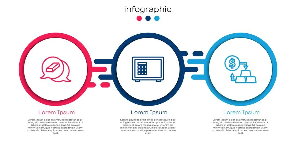 Set line Gold bars, Safe and exchange money. Business infographic template Ilustración de archivo
