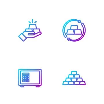 Set line Gold bars, Safe, and exchange money. Gradient color icons. Vector Stock Illustration