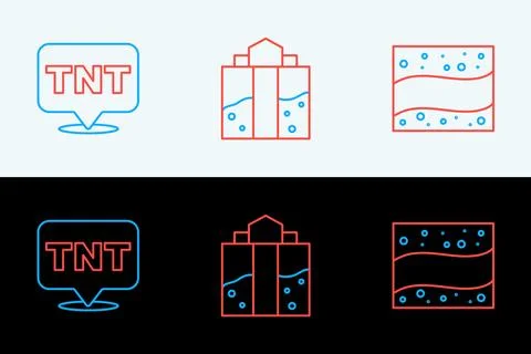 Set line Gold mine, Dynamite and Mine entrance icon. Vector Ilustração Stock