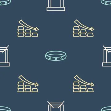 Set line Gold mine, Falling arrow with gold bars and ring on seamless pattern Stock Illustration